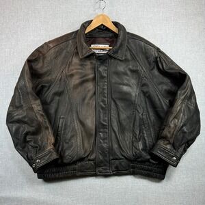 Pelle Studio Genuine Leather Bomber Jacket Men XXL Dark Brown Distressed Classic